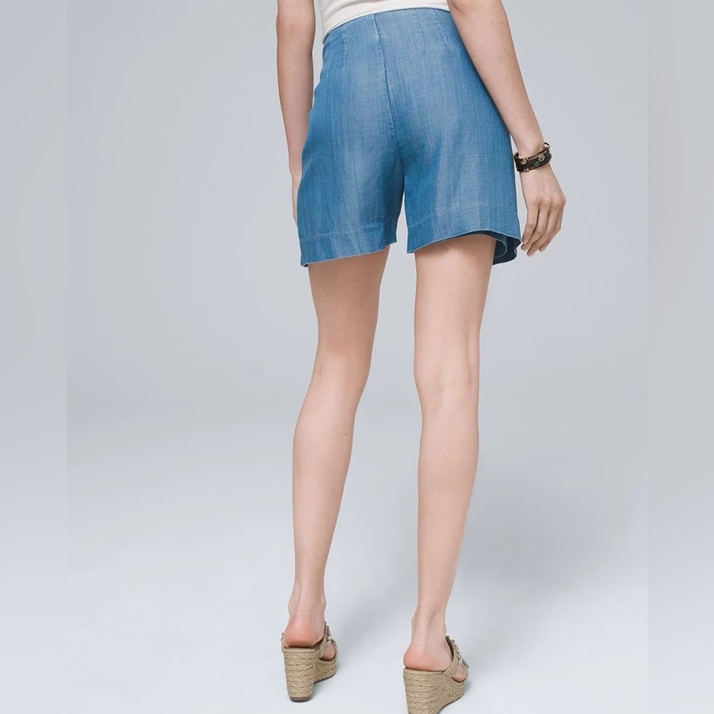 WHBM HIGH RISE SOFT DENIM WRAP-OVER SHORTS - Picture 4 of 5
